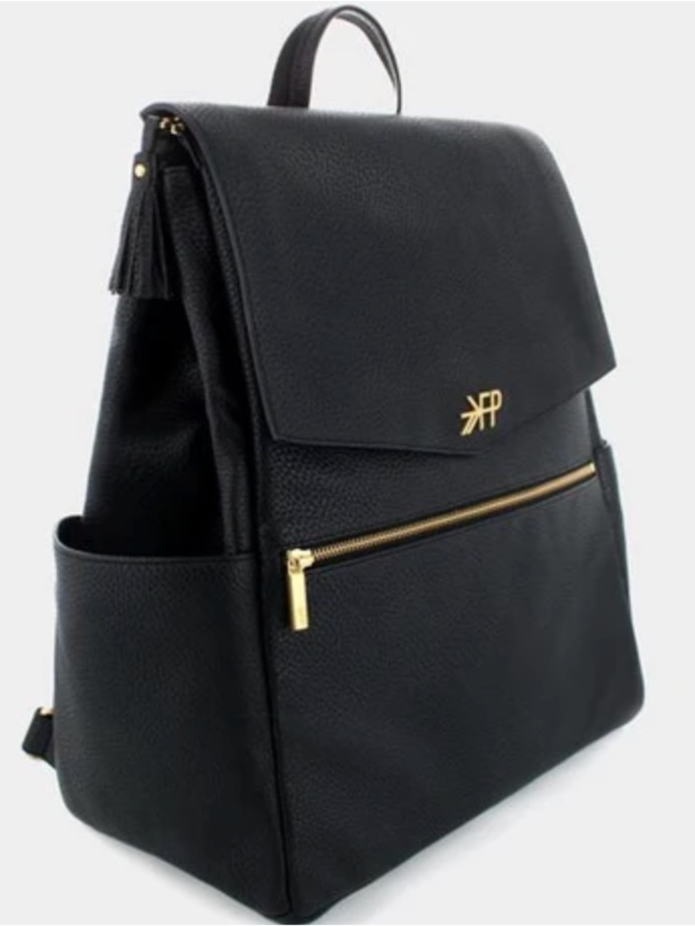 Freshly Picked Black Faux Leather Diaper Backpack with Gold Hardware Larger Size - Picture 2 of 11